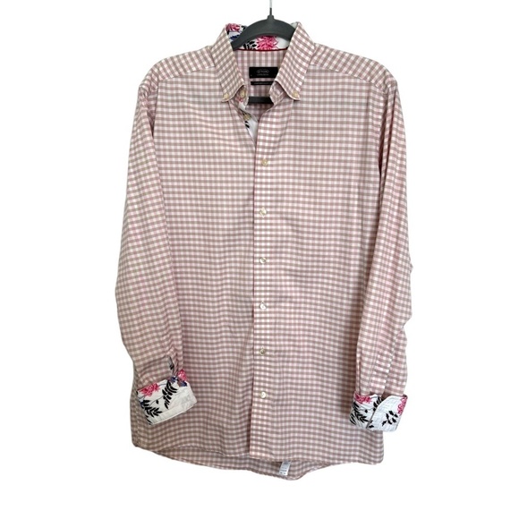 Eton Luxury Long Sleeve Men’s Contemporary Dress Shirt Pink & Tan Checked 41/16 - Picture 3 of 10